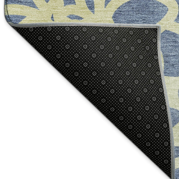 HomeRoots 10' Navy Blue and Gold Botanical Leaves Area Rug – Washable, Durable, Indoor/Outdoor Versatility! 690997