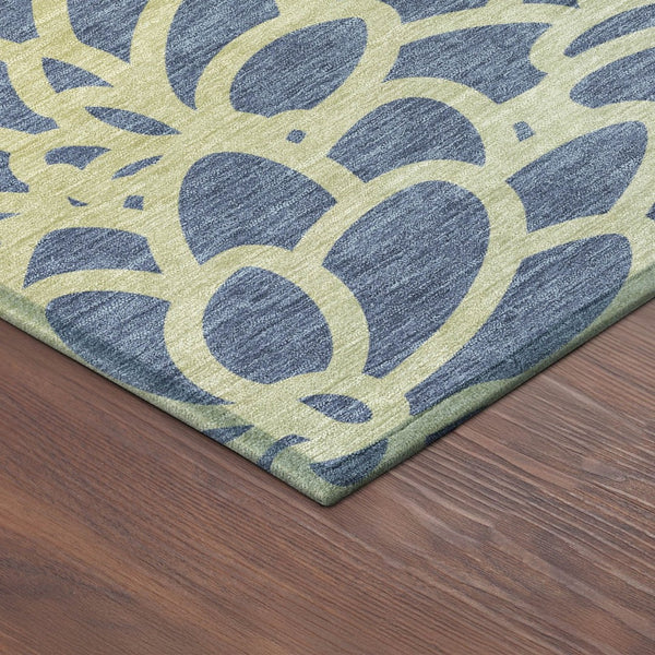 HomeRoots 10' Navy Blue and Gold Botanical Leaves Area Rug – Washable, Durable, Indoor/Outdoor Versatility! 690997