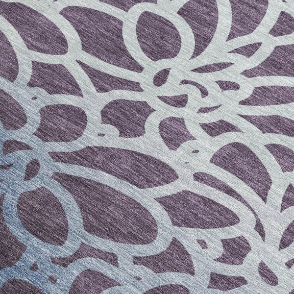 HomeRoots 5' X 8' Vibrant Plum and Blue Botanical Leaves Rug - Durable, Washable, Indoor/Outdoor Versatility! 690999