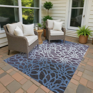 HomeRoots 5' X 8' Vibrant Plum and Blue Botanical Leaves Rug - Durable, Washable, Indoor/Outdoor Versatility! 690999