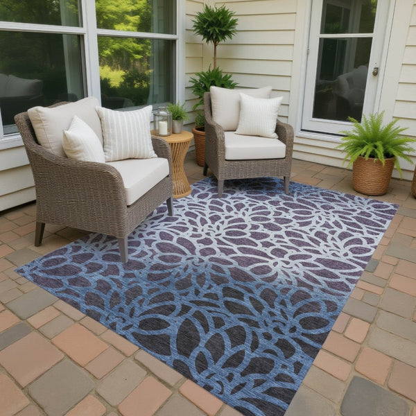 HomeRoots 5' X 8' Vibrant Plum and Blue Botanical Leaves Rug - Durable, Washable, Indoor/Outdoor Versatility! 690999