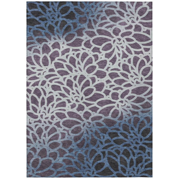 HomeRoots 5' X 8' Vibrant Plum and Blue Botanical Leaves Rug - Durable, Washable, Indoor/Outdoor Versatility! 690999