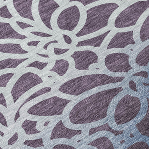 HomeRoots 5' X 8' Vibrant Plum and Blue Botanical Leaves Rug - Durable, Washable, Indoor/Outdoor Versatility! 690999
