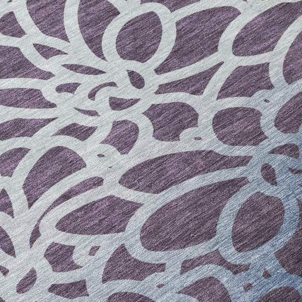HomeRoots 5' X 8' Vibrant Plum and Blue Botanical Leaves Rug - Durable, Washable, Indoor/Outdoor Versatility! 690999