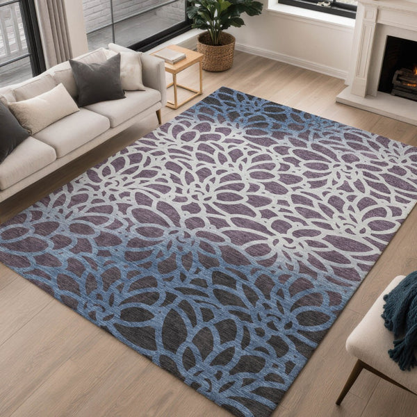 HomeRoots 5' X 8' Vibrant Plum and Blue Botanical Leaves Rug - Durable, Washable, Indoor/Outdoor Versatility! 690999