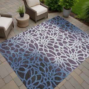 HomeRoots 5' X 8' Vibrant Plum and Blue Botanical Leaves Rug - Durable, Washable, Indoor/Outdoor Versatility! 690999