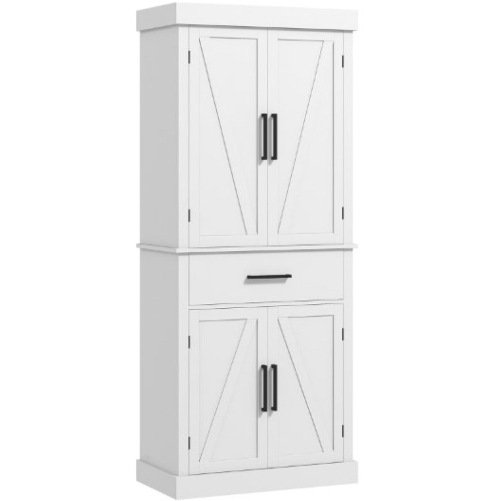 English Elm Kitchen Pantry Cabinet Tall Farmhouse Design with Barn Doors Drawer and Five Tier Shelving T3971P428637