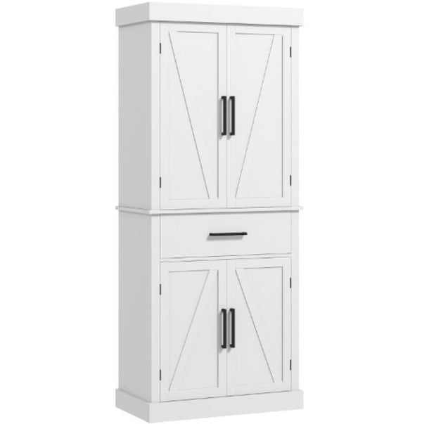 English Elm Kitchen Pantry Cabinet Tall Farmhouse Design with Barn Doors Drawer and Five Tier Shelving T3971P428637
