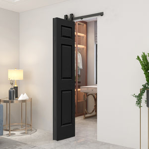 English Elm 24 in Primed Mdf Bi-fold Barn Door with Raised 6-panel Profile and Sliding Hardware Black B2763P490982