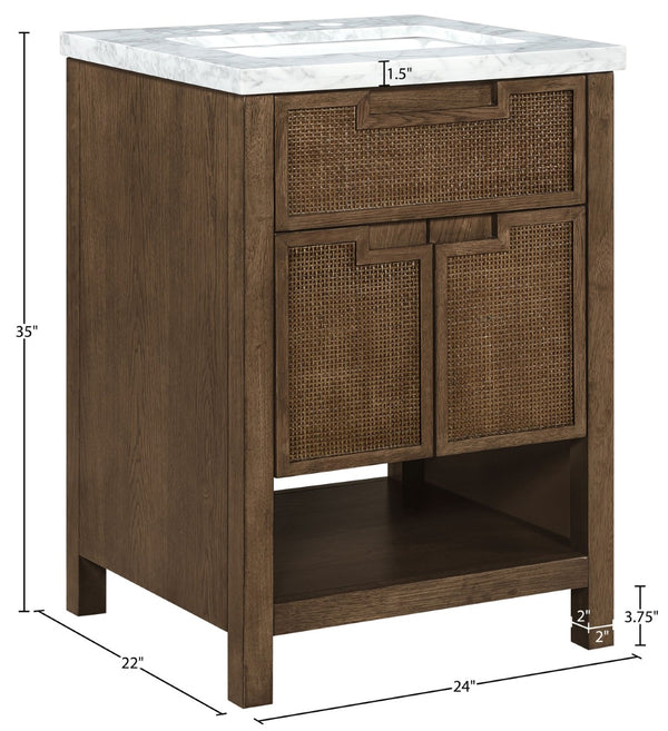 Meridian Furniture Soren Solid Wood Bathroom Vanity with Cane Drawer Fronts and Stone Top for Modern Bathrooms Brown 24 inches 690Brown-24