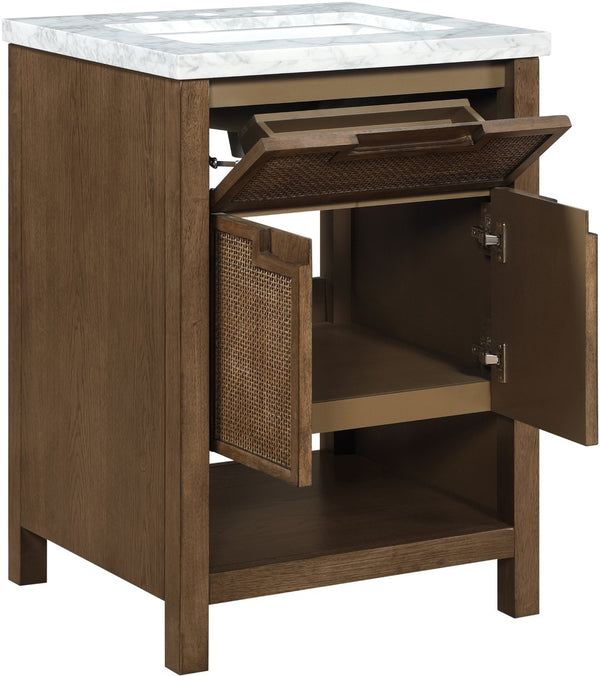 Meridian Furniture Soren Solid Wood Bathroom Vanity with Cane Drawer Fronts and Stone Top for Modern Bathrooms Brown 24 inches 690Brown-24