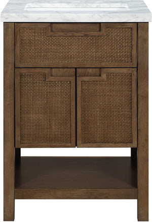 Meridian Furniture Soren Solid Wood Bathroom Vanity with Cane Drawer Fronts and Stone Top for Modern Bathrooms Brown 24 inches 690Brown-24