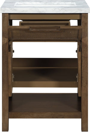 Meridian Furniture Soren Solid Wood Bathroom Vanity with Cane Drawer Fronts and Stone Top for Modern Bathrooms Brown 24 inches 690Brown-24