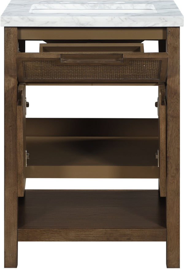 Meridian Furniture Soren Solid Wood Bathroom Vanity with Cane Drawer Fronts and Stone Top for Modern Bathrooms Brown 24 inches 690Brown-24