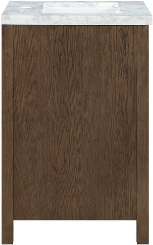 Meridian Furniture Soren Solid Wood Bathroom Vanity with Cane Drawer Fronts and Stone Top for Modern Bathrooms Brown 24 inches 690Brown-24