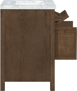Meridian Furniture Soren Solid Wood Bathroom Vanity with Cane Drawer Fronts and Stone Top for Modern Bathrooms Brown 24 inches 690Brown-24