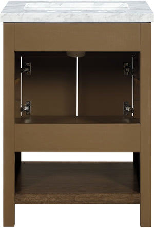 Meridian Furniture Soren Solid Wood Bathroom Vanity with Cane Drawer Fronts and Stone Top for Modern Bathrooms Brown 24 inches 690Brown-24