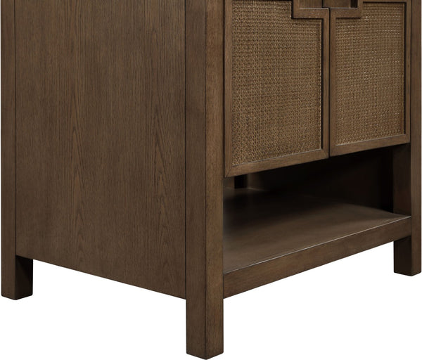 Meridian Furniture Soren Solid Wood Bathroom Vanity with Cane Drawer Fronts and Stone Top for Modern Bathrooms Brown 30 inches 690Brown-30