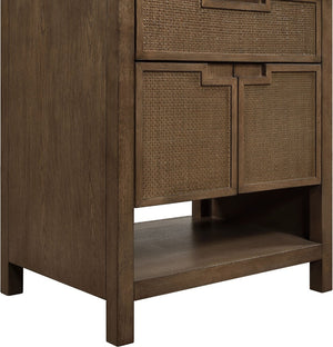 Meridian Furniture Soren Solid Wood Bathroom Vanity with Cane Drawer Fronts and Stone Top for Modern Bathrooms Brown 30 inches 690Brown-30