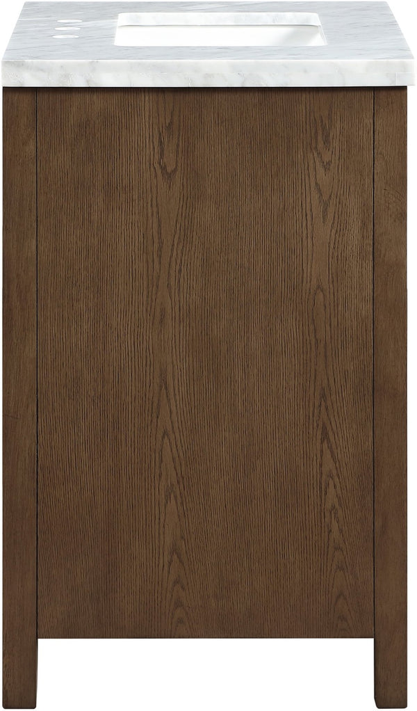 Meridian Furniture Soren Solid Wood Bathroom Vanity with Cane Drawer Fronts and Stone Top for Modern Bathrooms Brown 30 inches 690Brown-30