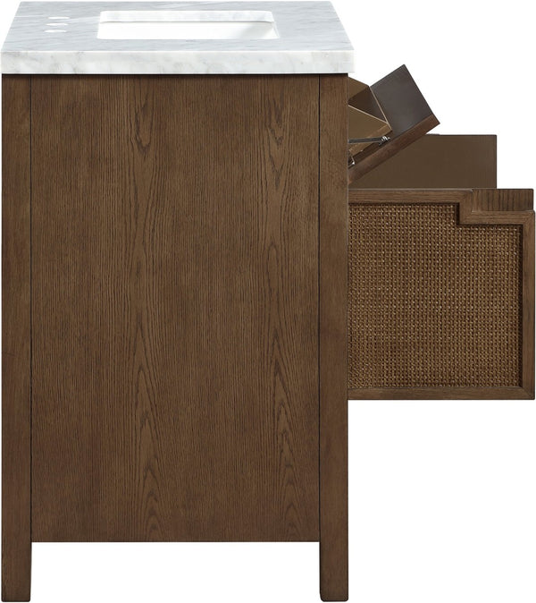 Meridian Furniture Soren Solid Wood Bathroom Vanity with Cane Drawer Fronts and Stone Top for Modern Bathrooms Brown 30 inches 690Brown-30