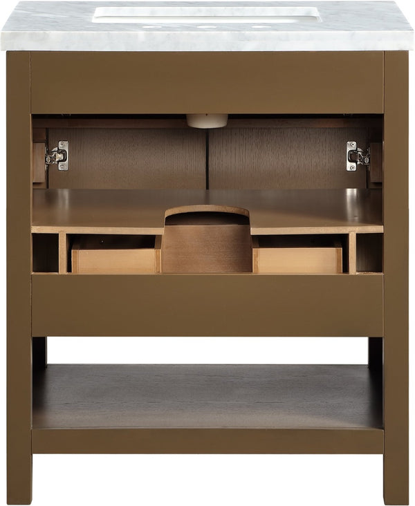 Meridian Furniture Soren Solid Wood Bathroom Vanity with Cane Drawer Fronts and Stone Top for Modern Bathrooms Brown 30 inches 690Brown-30