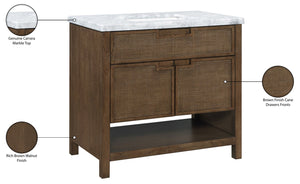 Meridian Furniture Soren Solid Wood Bathroom Vanity with Cane Drawer Fronts and Stone Top for Modern Bathrooms Brown 36 inches 690Brown-36