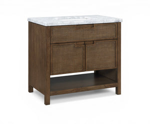 Meridian Furniture Soren Solid Wood Bathroom Vanity with Cane Drawer Fronts and Stone Top for Modern Bathrooms Brown 36 inches 690Brown-36