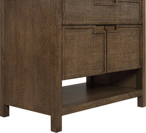 Meridian Furniture Soren Solid Wood Bathroom Vanity with Cane Drawer Fronts and Stone Top for Modern Bathrooms Brown 36 inches 690Brown-36