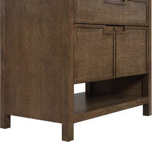 Meridian Furniture Soren Solid Wood Bathroom Vanity with Cane Drawer Fronts and Stone Top for Modern Bathrooms Brown 36 inches 690Brown-36
