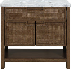 Meridian Furniture Soren Solid Wood Bathroom Vanity with Cane Drawer Fronts and Stone Top for Modern Bathrooms Brown 36 inches 690Brown-36