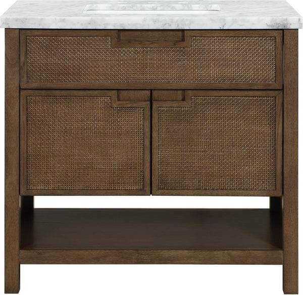 Meridian Furniture Soren Solid Wood Bathroom Vanity with Cane Drawer Fronts and Stone Top for Modern Bathrooms Brown 36 inches 690Brown-36