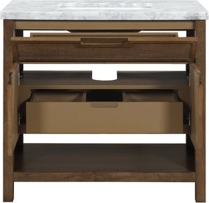 Meridian Furniture Soren Solid Wood Bathroom Vanity with Cane Drawer Fronts and Stone Top for Modern Bathrooms Brown 36 inches 690Brown-36
