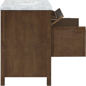 Meridian Furniture Soren Solid Wood Bathroom Vanity with Cane Drawer Fronts and Stone Top for Modern Bathrooms Brown 36 inches 690Brown-36