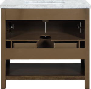 Meridian Furniture Soren Solid Wood Bathroom Vanity with Cane Drawer Fronts and Stone Top for Modern Bathrooms Brown 36 inches 690Brown-36