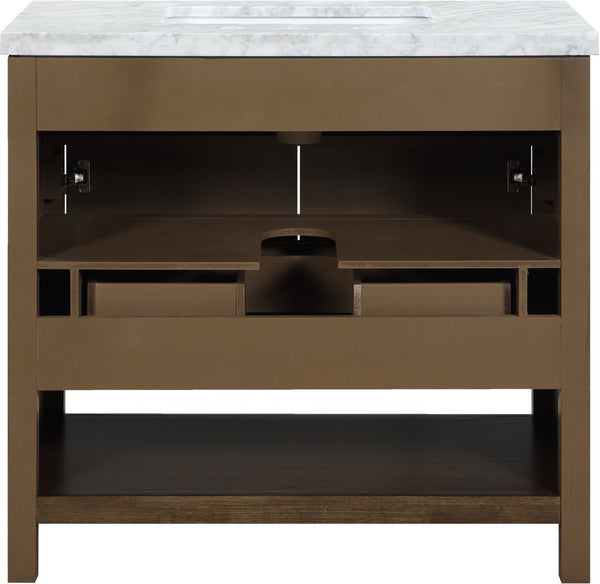 Meridian Furniture Soren Solid Wood Bathroom Vanity with Cane Drawer Fronts and Stone Top for Modern Bathrooms Brown 36 inches 690Brown-36