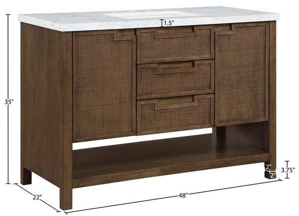Meridian Furniture Soren Solid Wood Bathroom Vanity with Cane Drawer Fronts and Stone Top for Modern Bathrooms Brown 48 inches 690Brown-48