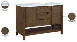 Meridian Furniture Soren Solid Wood Bathroom Vanity with Cane Drawer Fronts and Stone Top for Modern Bathrooms Brown 48 inches 690Brown-48