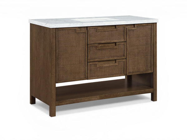 Meridian Furniture Soren Solid Wood Bathroom Vanity with Cane Drawer Fronts and Stone Top for Modern Bathrooms Brown 48 inches 690Brown-48