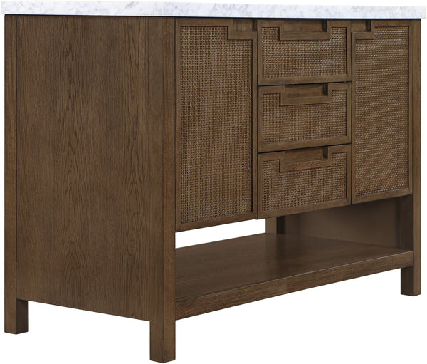 Meridian Furniture Soren Solid Wood Bathroom Vanity with Cane Drawer Fronts and Stone Top for Modern Bathrooms Brown 48 inches 690Brown-48
