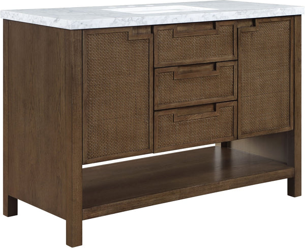 Meridian Furniture Soren Solid Wood Bathroom Vanity with Cane Drawer Fronts and Stone Top for Modern Bathrooms Brown 48 inches 690Brown-48