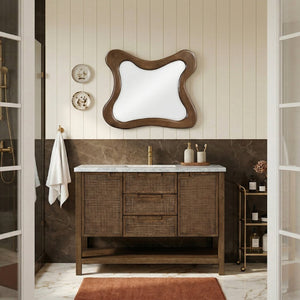Meridian Furniture Soren Solid Wood Bathroom Vanity with Cane Drawer Fronts and Stone Top for Modern Bathrooms Brown 48 inches 690Brown-48