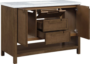 Meridian Furniture Soren Solid Wood Bathroom Vanity with Cane Drawer Fronts and Stone Top for Modern Bathrooms Brown 48 inches 690Brown-48