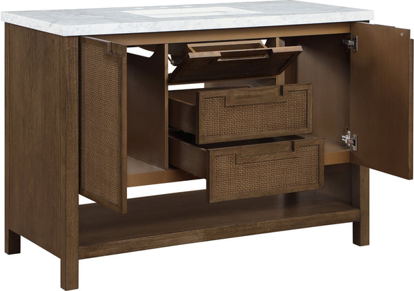 Meridian Furniture Soren Solid Wood Bathroom Vanity with Cane Drawer Fronts and Stone Top for Modern Bathrooms Brown 48 inches 690Brown-48