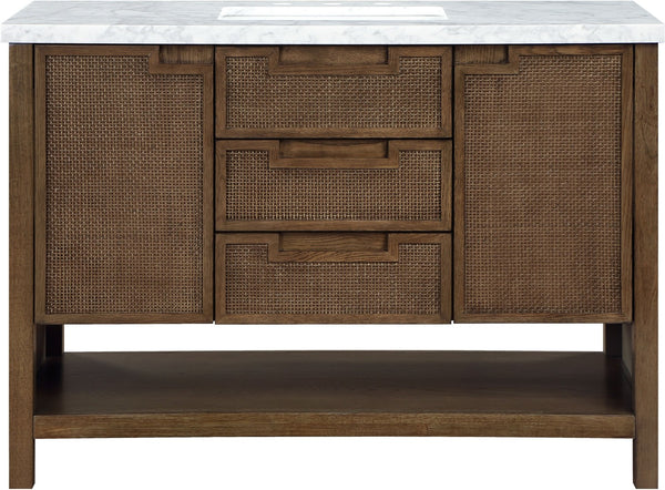 Meridian Furniture Soren Solid Wood Bathroom Vanity with Cane Drawer Fronts and Stone Top for Modern Bathrooms Brown 48 inches 690Brown-48