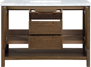 Meridian Furniture Soren Solid Wood Bathroom Vanity with Cane Drawer Fronts and Stone Top for Modern Bathrooms Brown 48 inches 690Brown-48