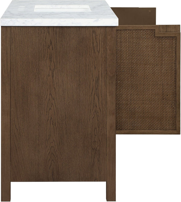 Meridian Furniture Soren Solid Wood Bathroom Vanity with Cane Drawer Fronts and Stone Top for Modern Bathrooms Brown 48 inches 690Brown-48