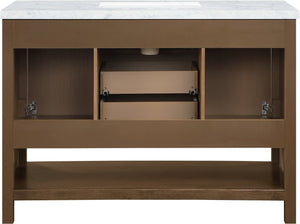 Meridian Furniture Soren Solid Wood Bathroom Vanity with Cane Drawer Fronts and Stone Top for Modern Bathrooms Brown 48 inches 690Brown-48