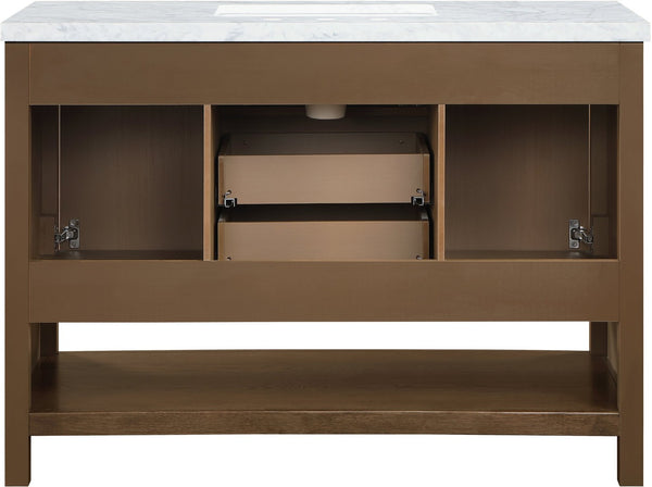Meridian Furniture Soren Solid Wood Bathroom Vanity with Cane Drawer Fronts and Stone Top for Modern Bathrooms Brown 48 inches 690Brown-48