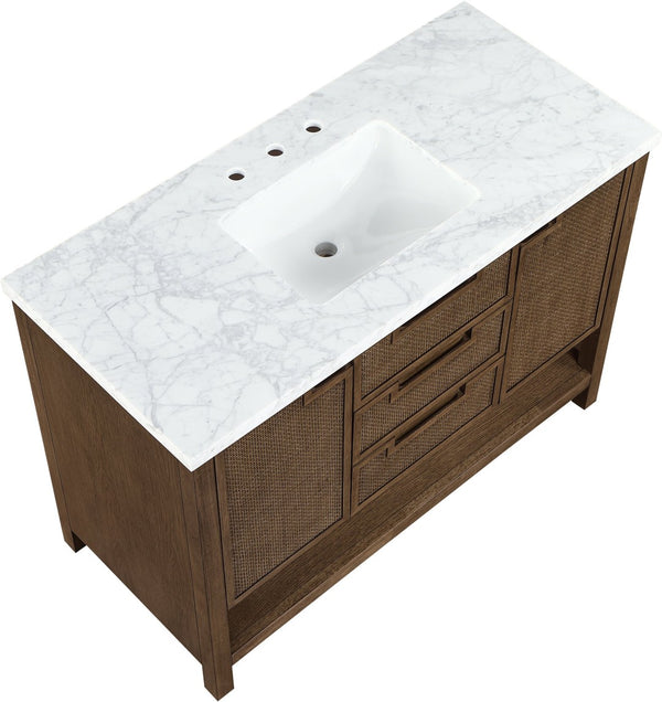 Meridian Furniture Soren Solid Wood Bathroom Vanity with Cane Drawer Fronts and Stone Top for Modern Bathrooms Brown 48 inches 690Brown-48